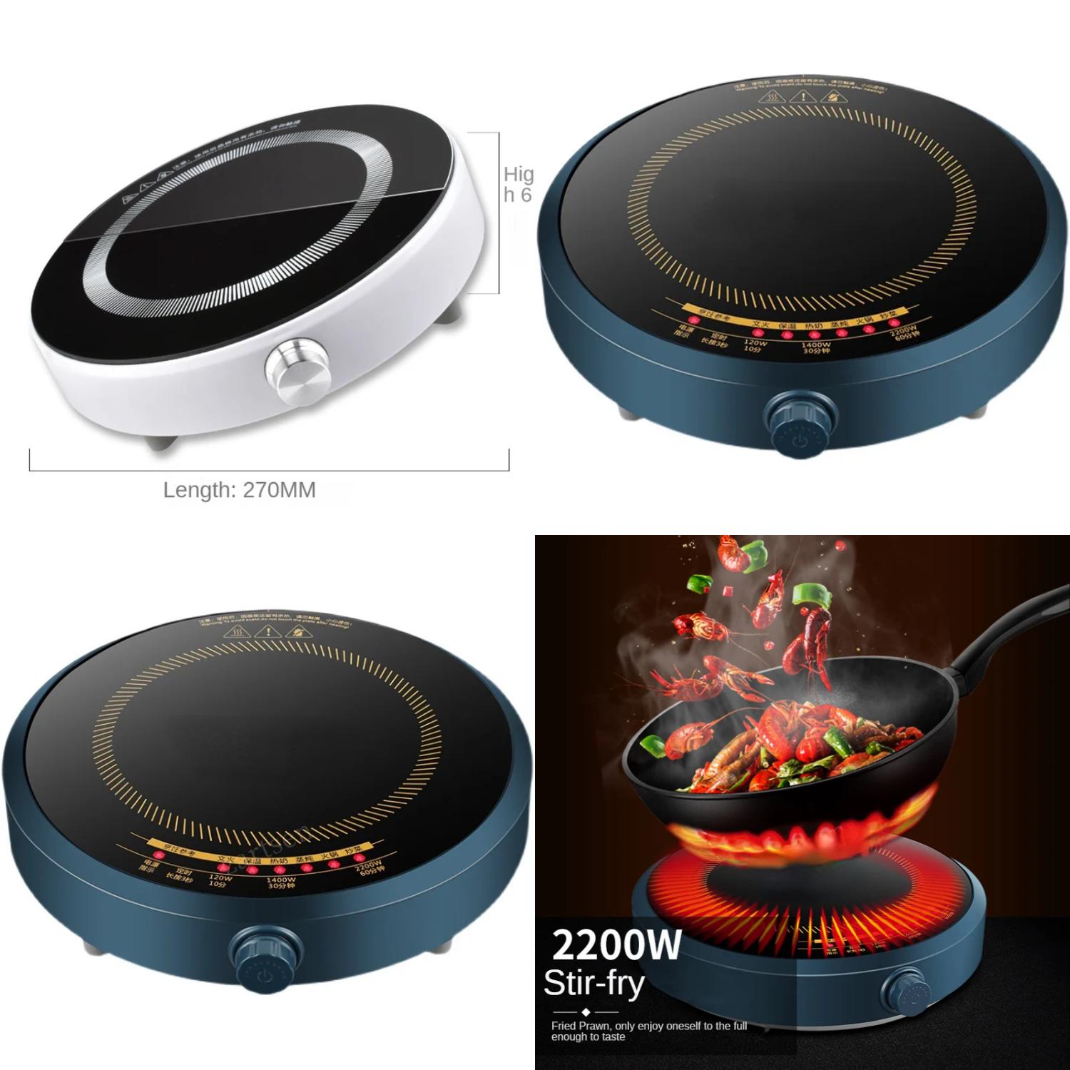 DUFDERIA Advanced Technology Efficient Waterproof 2200W Induction Cooker - Intelligent Hot Pot Stove Cooktop Burner Perfect for Quick and Flexible Cooking with Stir-Fry Cooking Plate